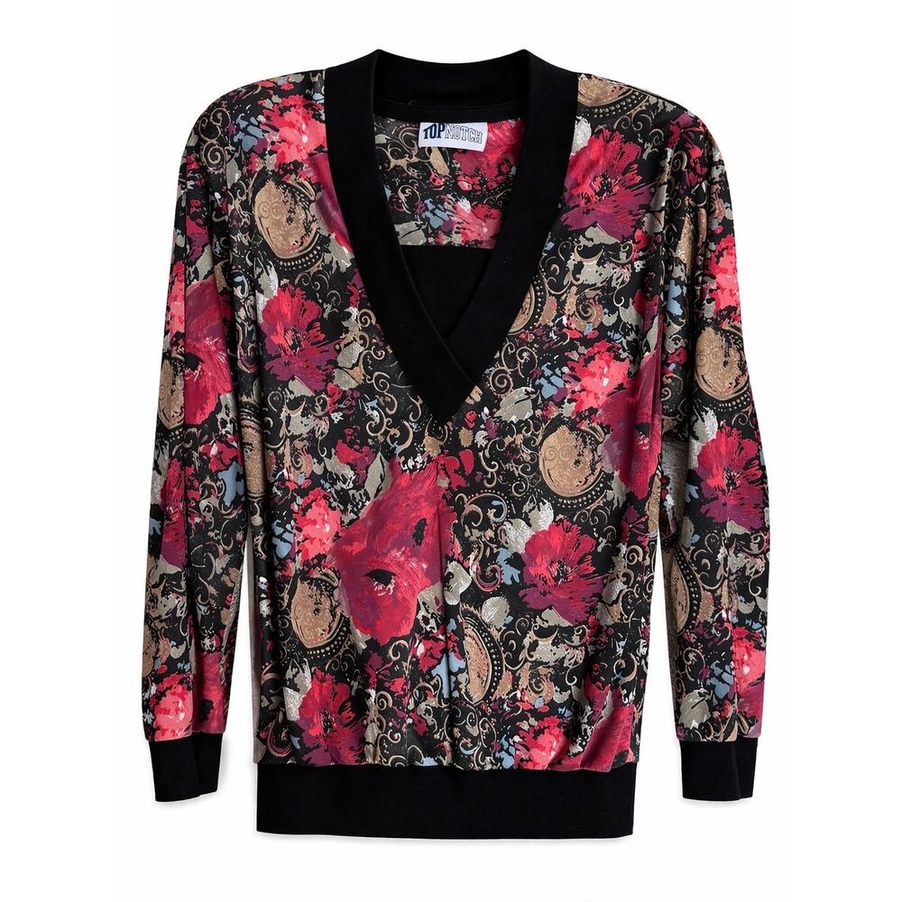 Top Notch Womens 14 Floral Baroque V-Neck Long Sleeve Bold Boho Blouse Top